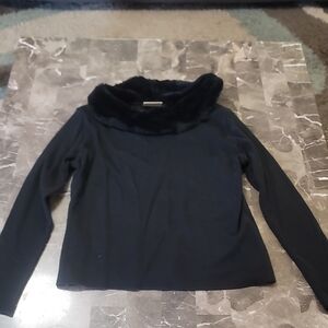 Elegant Black Sweater with Faux Fur Collar